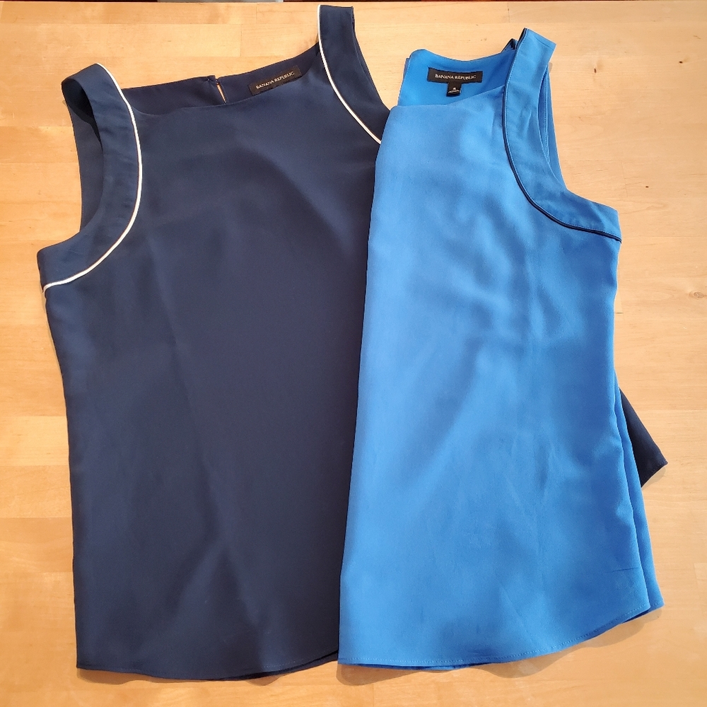 Banana Republic Navy and Bright Blue Sleeveless Tops